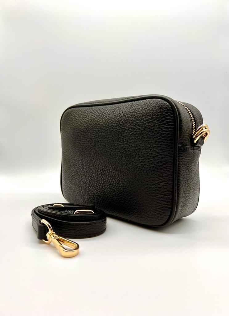 Navy Leather Double Zip Camera Bag